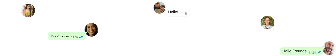 多个文字气泡，用不同语言写着你好，还有一些个人用户头像